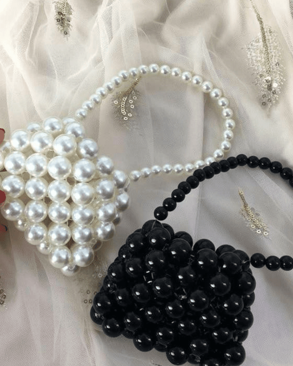 Luxe Pearl ultra-mini handmade off-white pearl beaded bag with long pearl shoulder strap – MS Attires