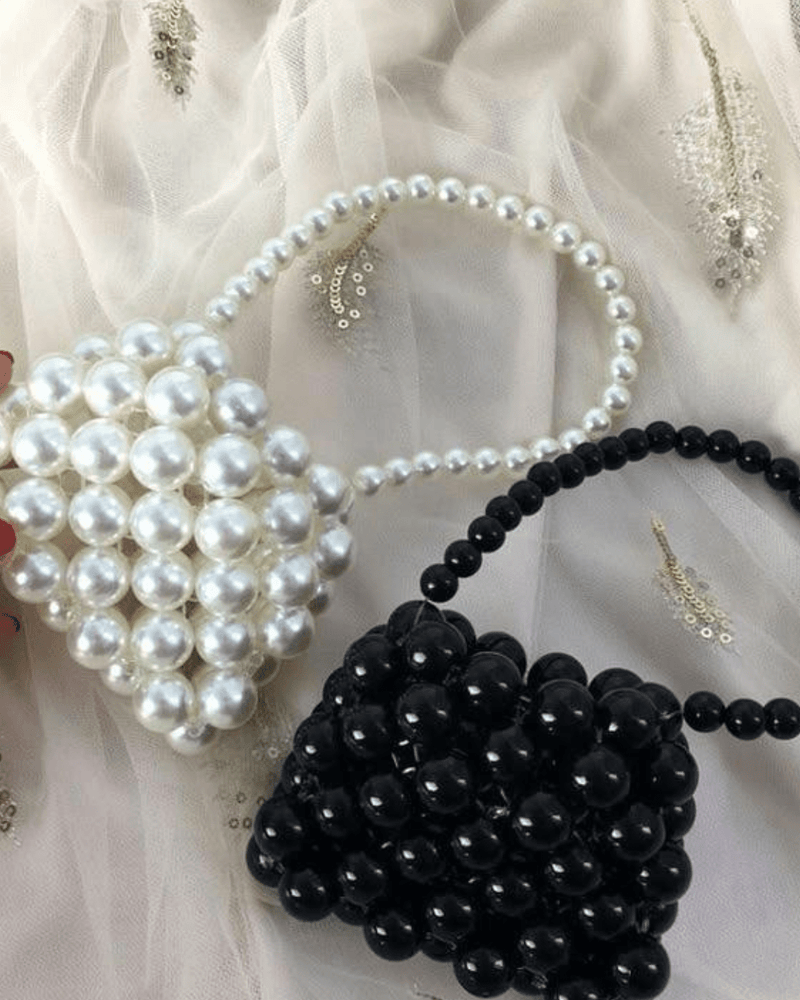Luxe Pearl ultra-mini handmade off-white pearl beaded bag with long pearl shoulder strap – MS Attires